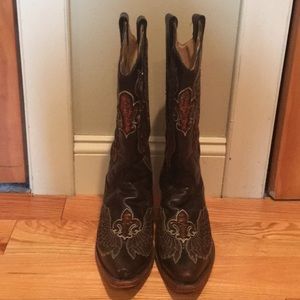 Dark brown fleur de lis Cowboy Boots